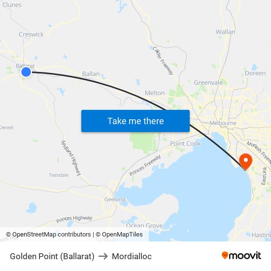 Golden Point (Ballarat) to Mordialloc map