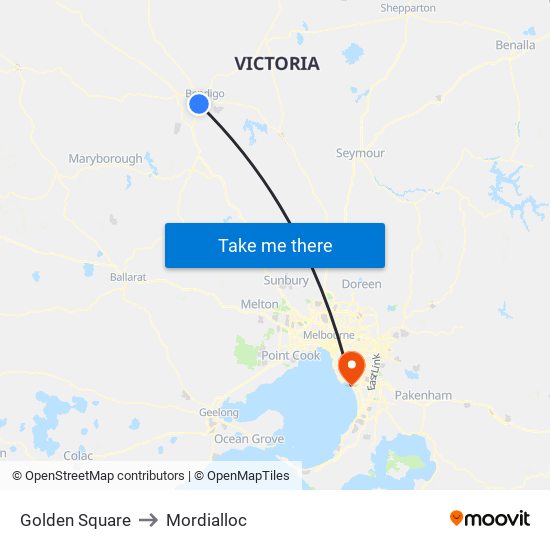 Golden Square to Mordialloc map