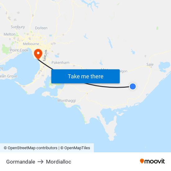 Gormandale to Mordialloc map