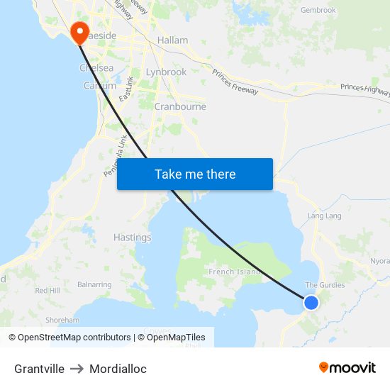 Grantville to Mordialloc map