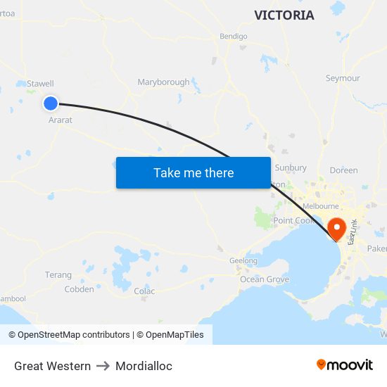 Great Western to Mordialloc map