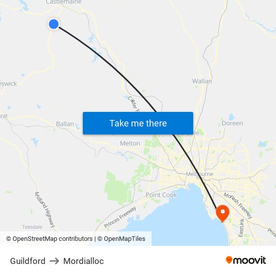 Guildford to Mordialloc map