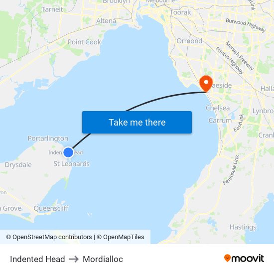 Indented Head to Mordialloc map