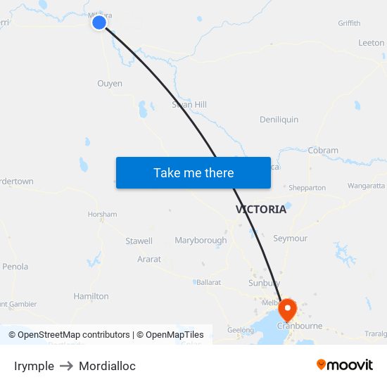Irymple to Mordialloc map