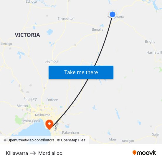 Killawarra to Mordialloc map