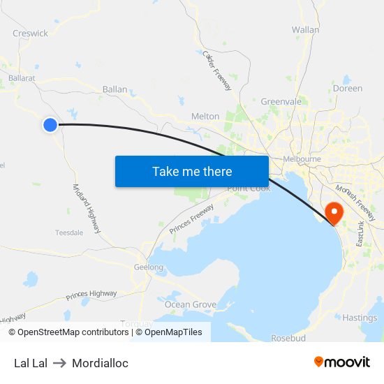 Lal Lal to Mordialloc map