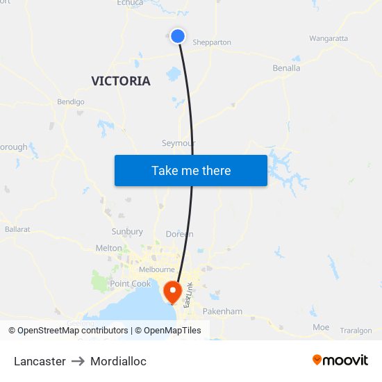 Lancaster to Mordialloc map