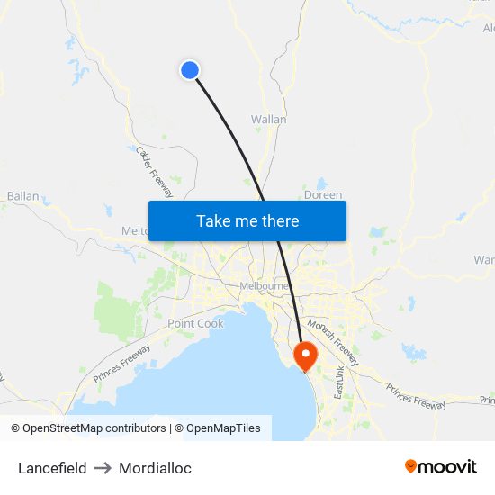 Lancefield to Mordialloc map