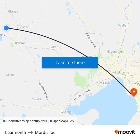 Learmonth to Mordialloc map