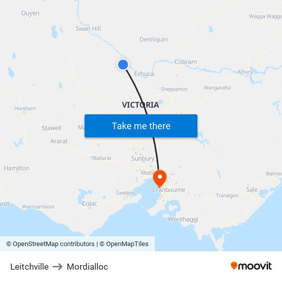 Leitchville to Mordialloc map