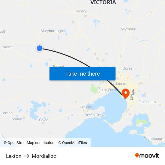 Lexton to Mordialloc map