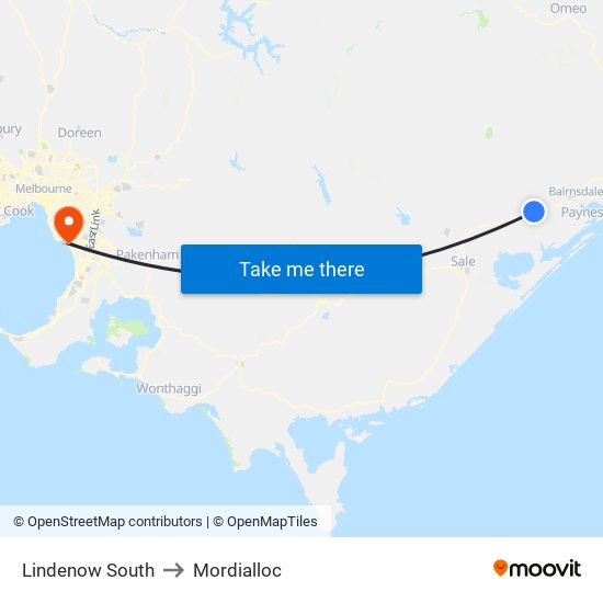 Lindenow South to Mordialloc map