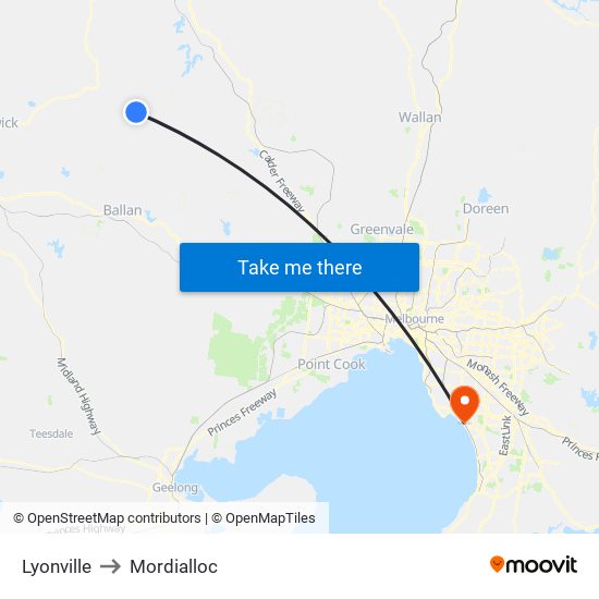 Lyonville to Mordialloc map