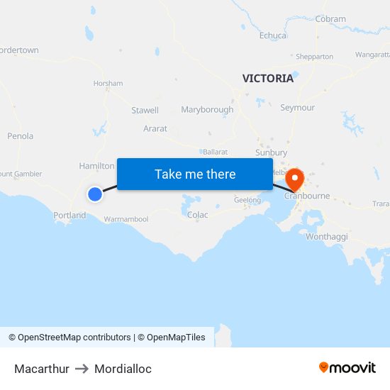 Macarthur to Mordialloc map