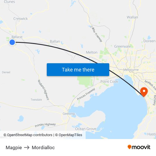 Magpie to Mordialloc map