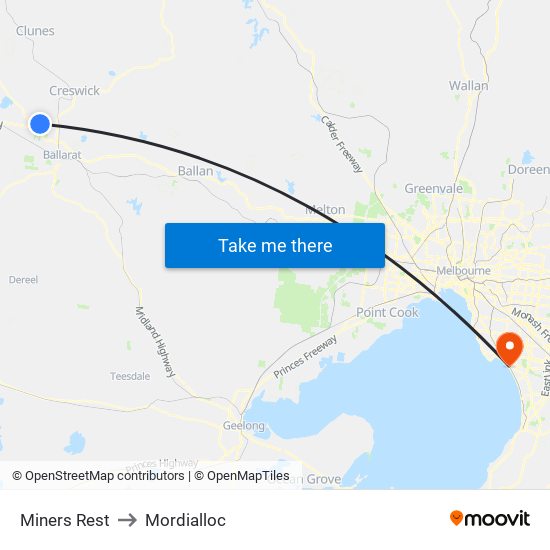 Miners Rest to Mordialloc map