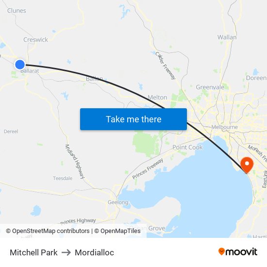 Mitchell Park to Mordialloc map