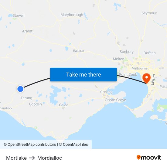 Mortlake to Mordialloc map