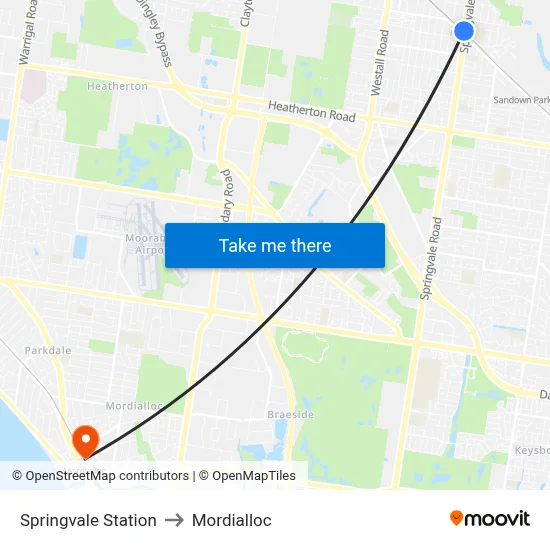 Springvale Station to Mordialloc map