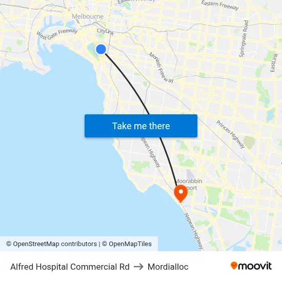 Alfred Hospital Commercial Rd to Mordialloc map