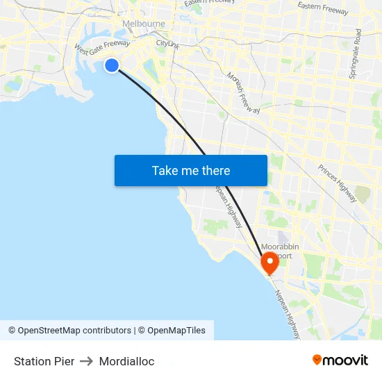 Station Pier to Mordialloc map