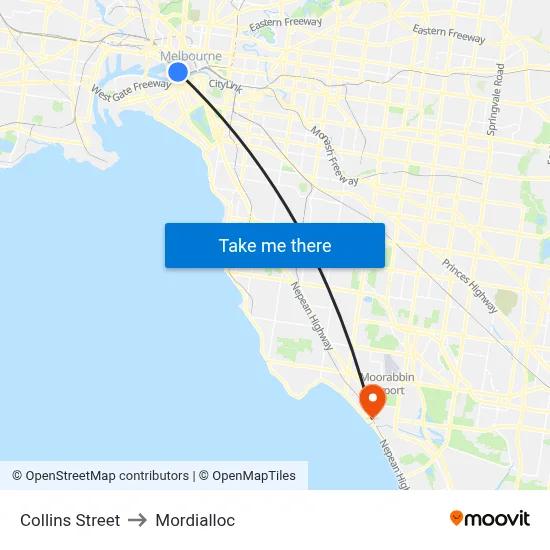 Collins Street to Mordialloc map