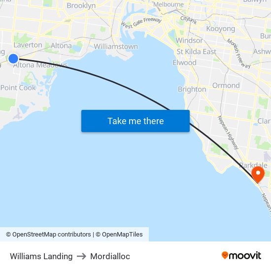 Williams Landing to Mordialloc map