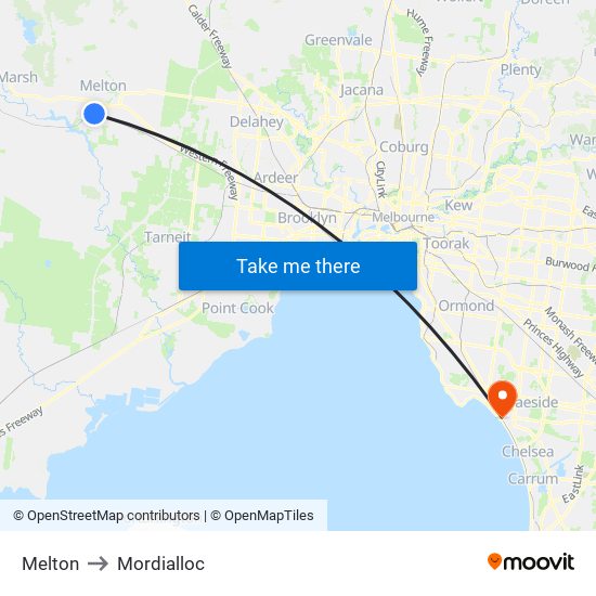 Melton to Mordialloc map