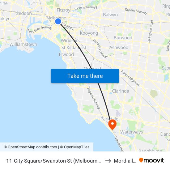 11-City Square/Swanston St (Melbourne City) to Mordialloc map