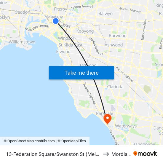 13-Federation Square/Swanston St (Melbourne City) to Mordialloc map