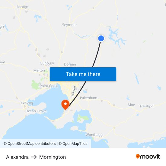 Alexandra to Mornington map