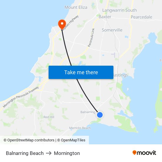 Balnarring Beach to Mornington map