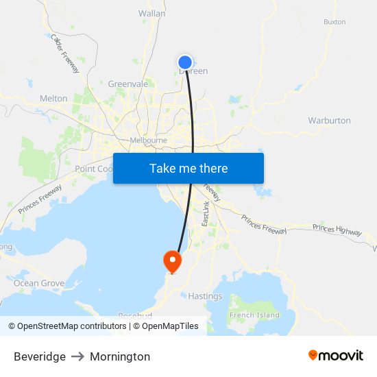 Beveridge to Mornington map