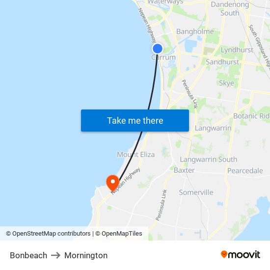 Bonbeach to Mornington map