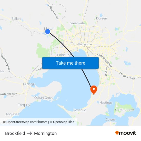 Brookfield to Mornington map