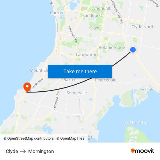 Clyde to Mornington map