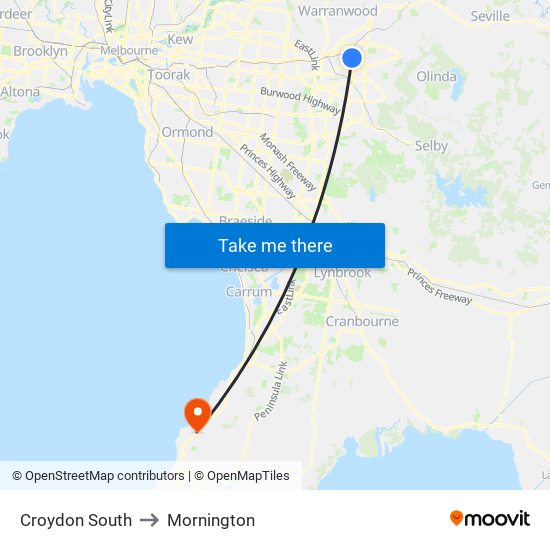 Croydon South to Mornington map