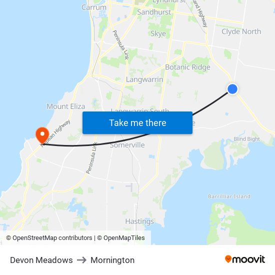 Devon Meadows to Mornington map