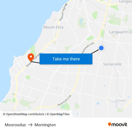 Moorooduc to Mornington map