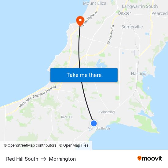Red Hill South to Mornington map