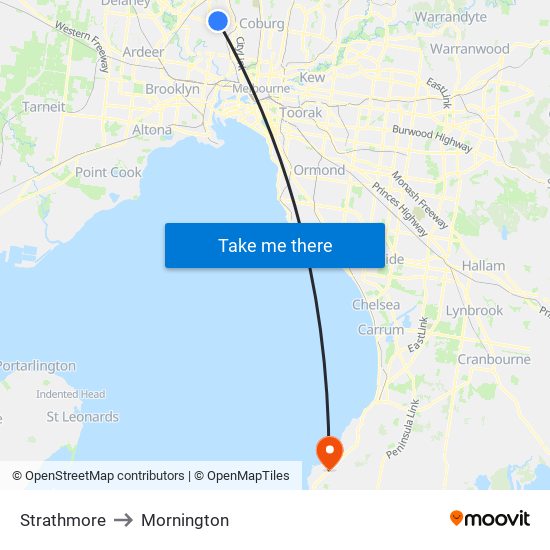 Strathmore to Mornington map