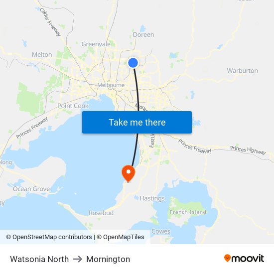 Watsonia North to Mornington map