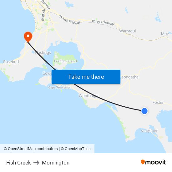 Fish Creek to Mornington map