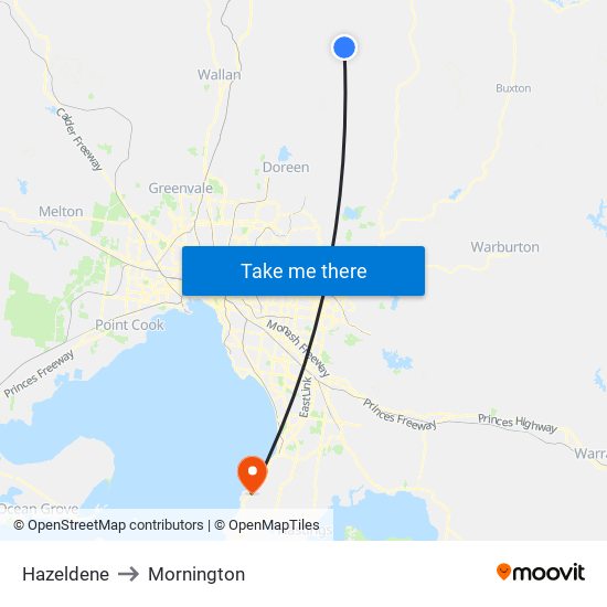 Hazeldene to Mornington map