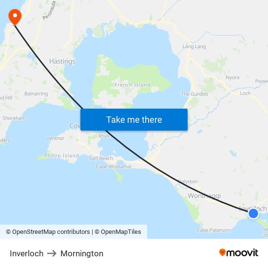 Inverloch to Mornington map