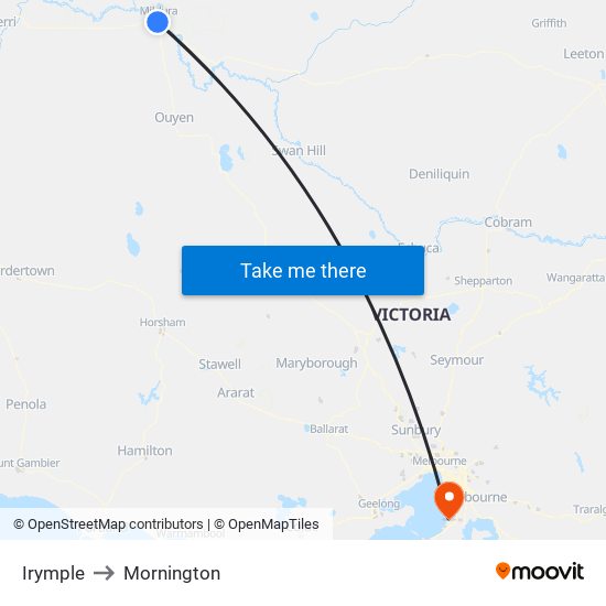 Irymple to Mornington map