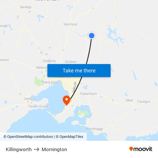 Killingworth to Mornington map