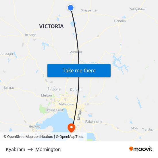 Kyabram to Mornington map