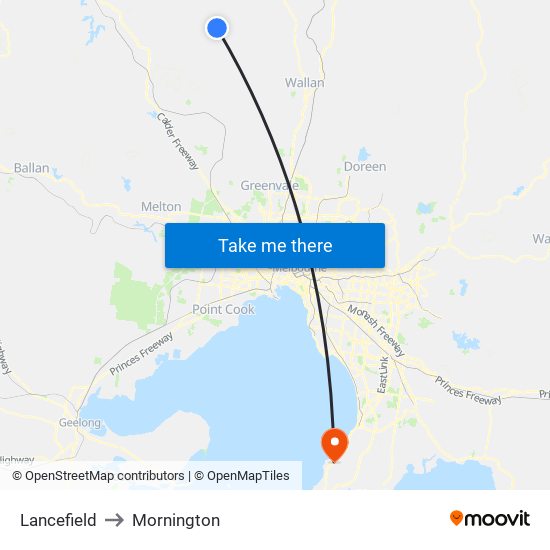 Lancefield to Mornington map