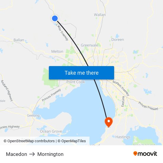 Macedon to Mornington map